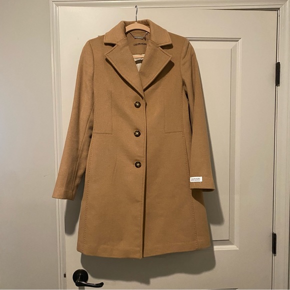 Calvin Klein Tan Wool Blend Coat - Picture 1 of 7